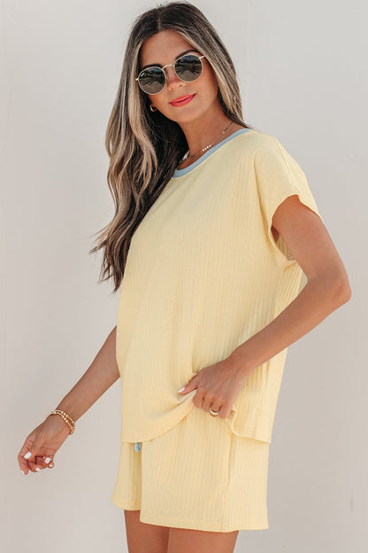Colorblock Trim Ribbed Top & Shorts Set