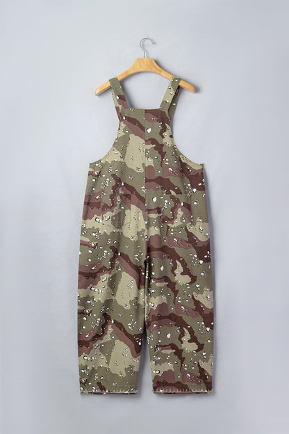 Leopard Camo Denim Loose Cropped Jumpsuit
