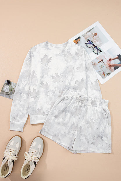 Beige camo abstract short sleeve top and elastic waist shorts set boutique loungewear outfit
