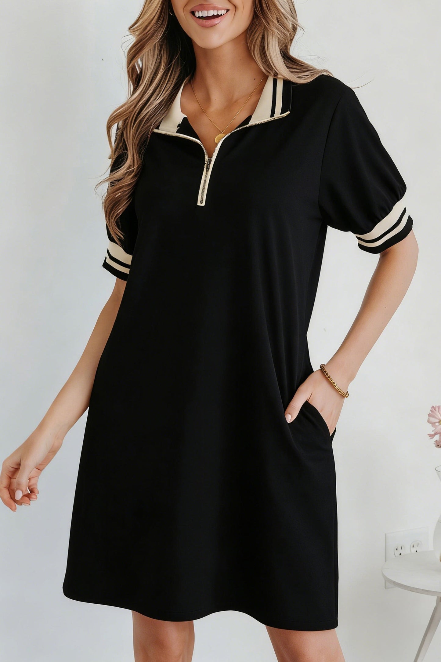 Jovie Trim Preppy Polo Tee Shirt Dress