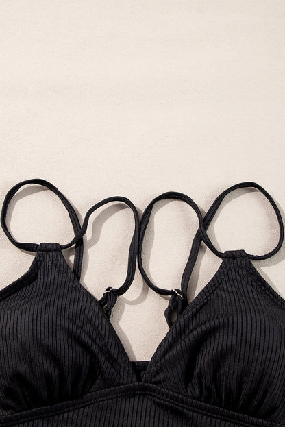 Tropical Colorblock Ribbed High Waist Bikini Swimsuit
