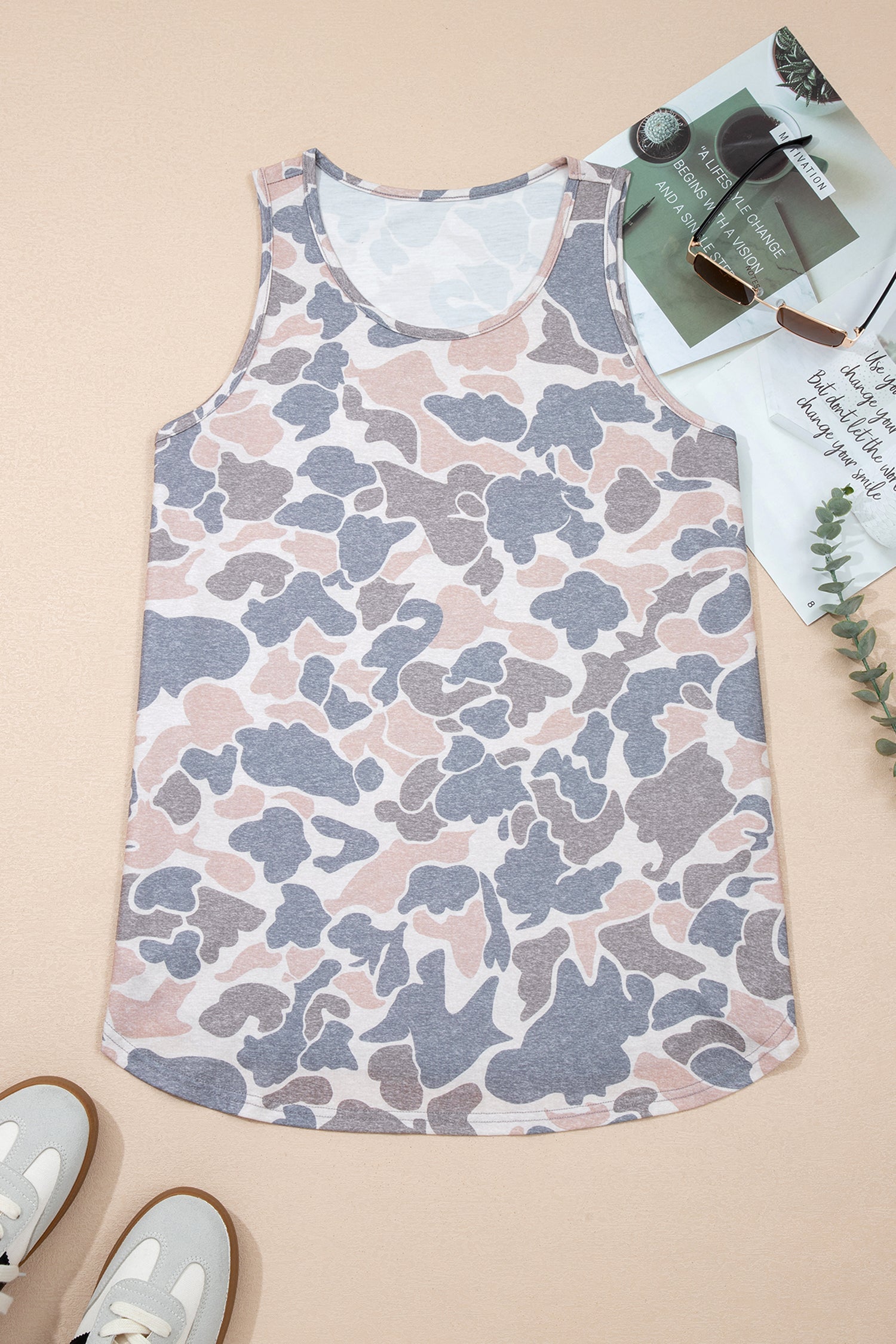 Multicolour Multicolor retro camo oversized tank top with relaxed fit and casual boutique summer style