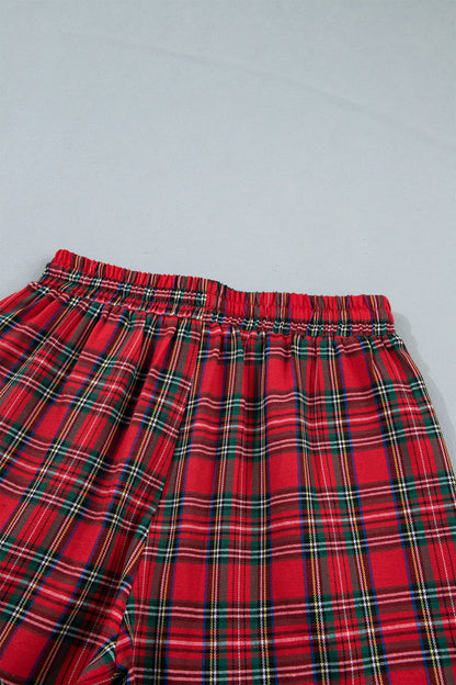White Christmas Plaid MERRY Graphic Top & Shorts Set with plaid detail women's boutique fashion