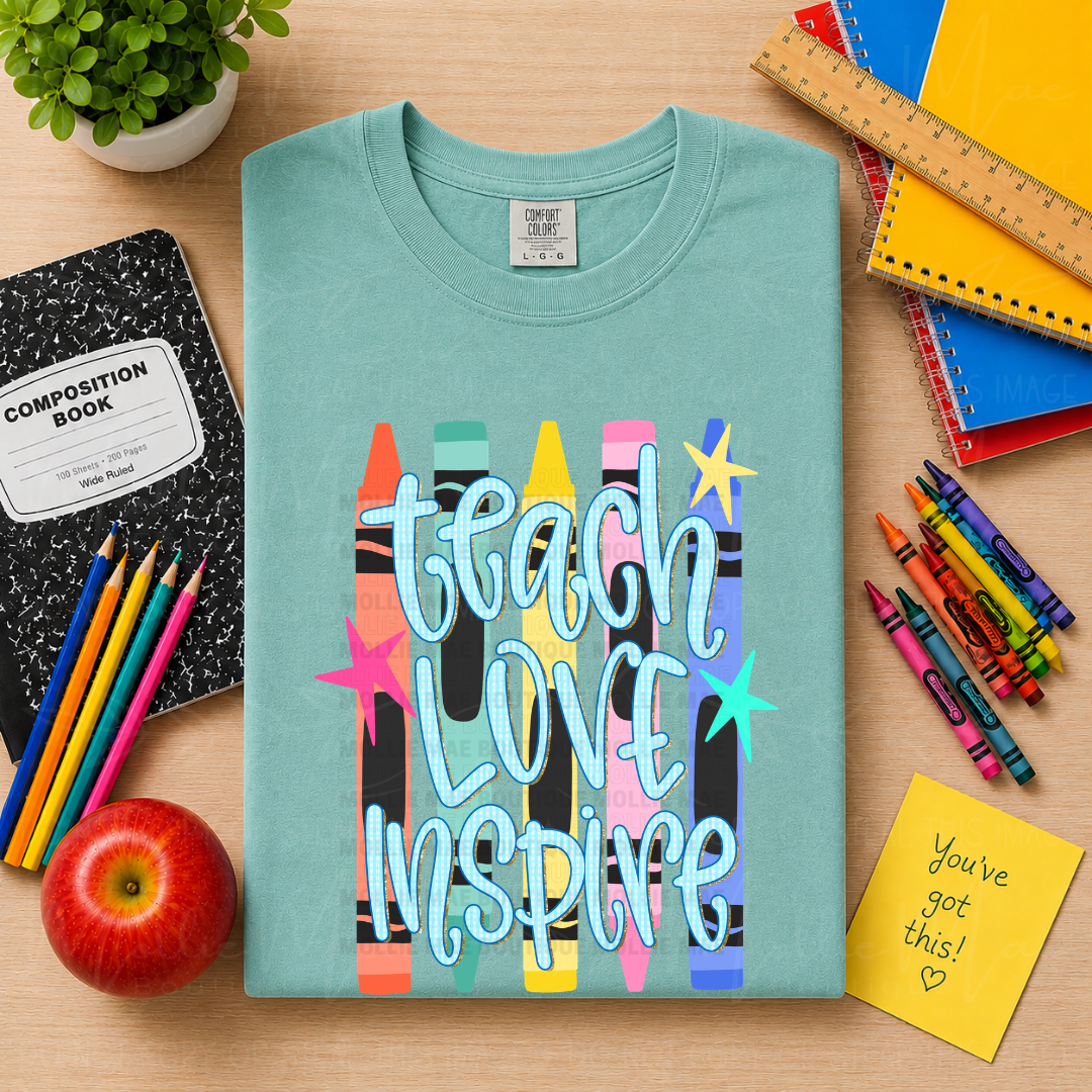 Teach Love Inspire Crayon Teacher Graphic Tee