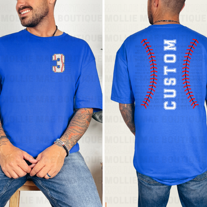 Custom Baseball Stitch Name & Number Tee