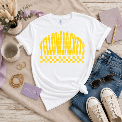 Fairview Yellow Jackets Distressed Checkered Spirit T-Shirt