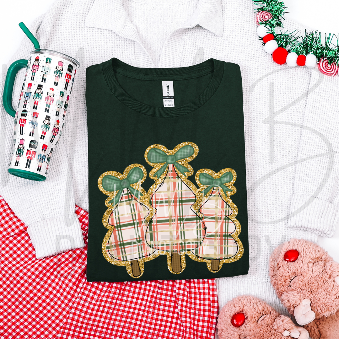 Plaid & Sparkle Pines Christmas Tee or Crewneck