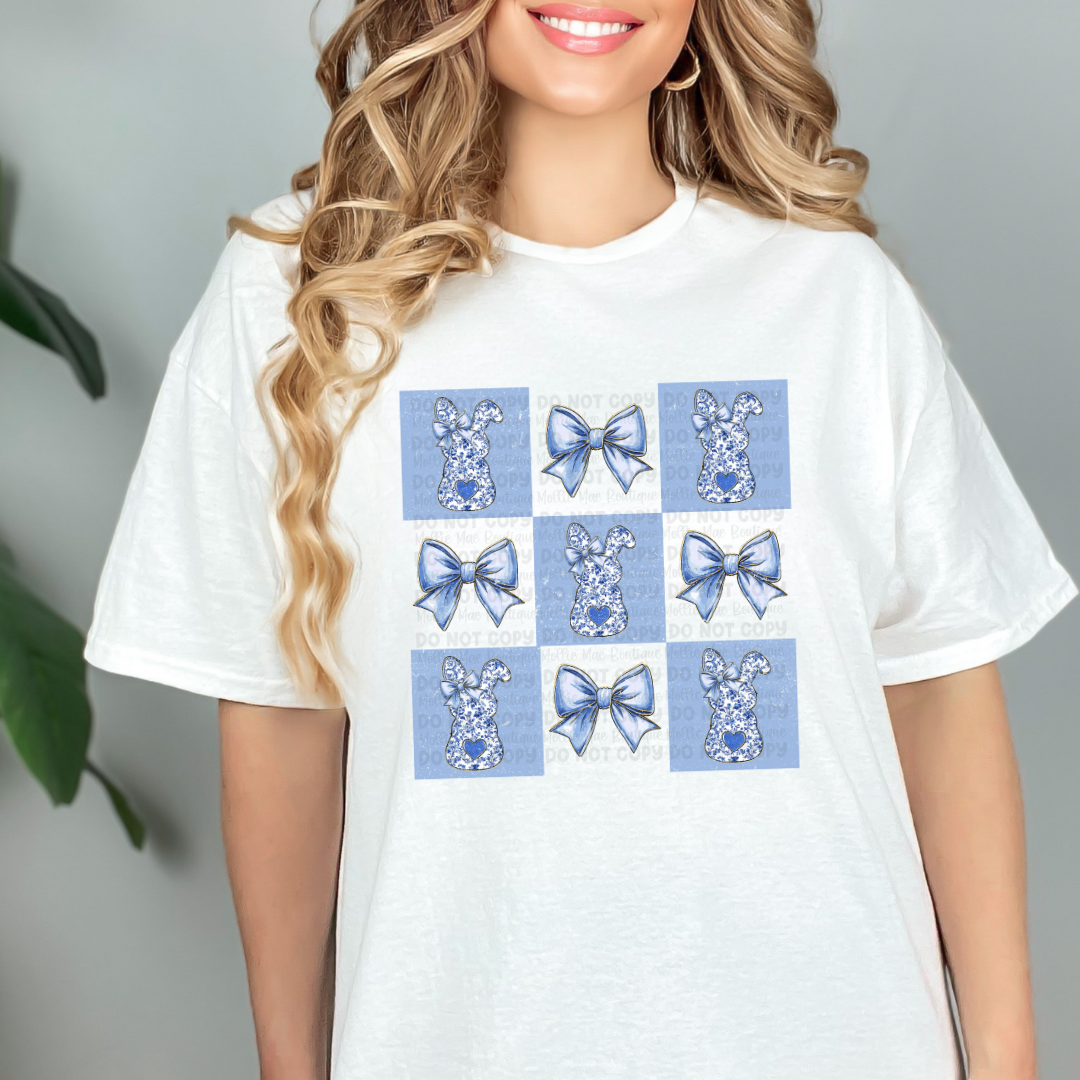 Checkered Bunny Blue Floral Tshirt