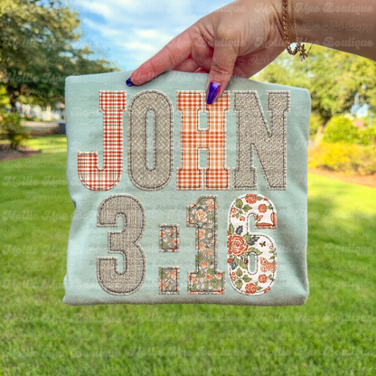 John 3:16 Scripture Patchwork Graphic Tee