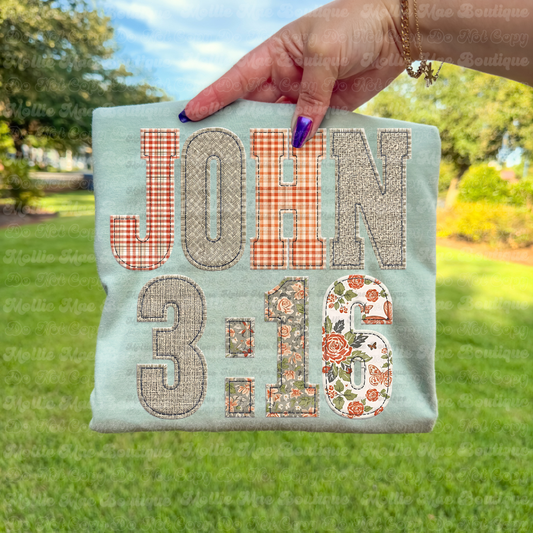 John 3:16 Scripture Patchwork Graphic Tee