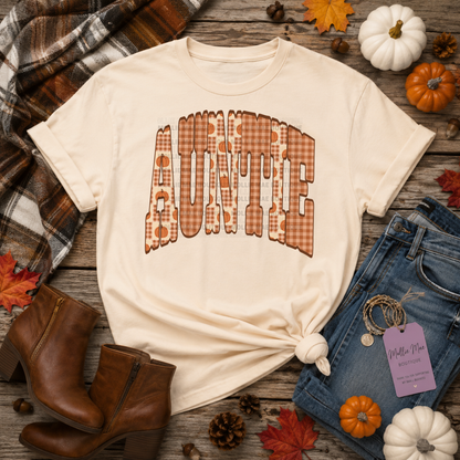 AUNTIE Plaid Pumpkin Fall Graphic Tee or Crewneck Sweatshirt