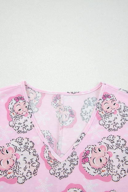 pink Santa Christmas V-neck tee and drawstring pants boutique pajama set