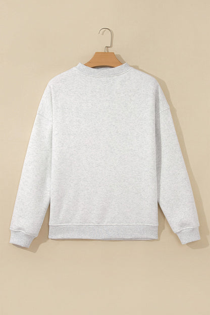 Light Gray Solid Fleece Lined Mock Neck Ribbed Trim Sweatshirt with fleece-lined comfort and mock neck women's boutique fashion