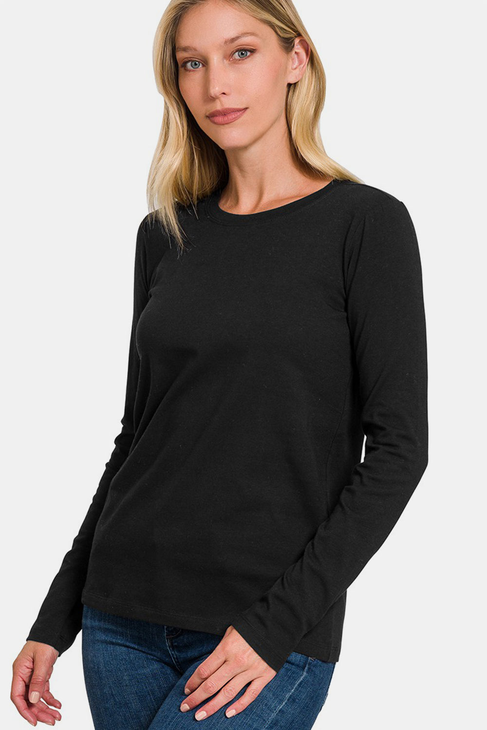 Zenana Solid Color Round Neck Long Sleeve T-Shirt