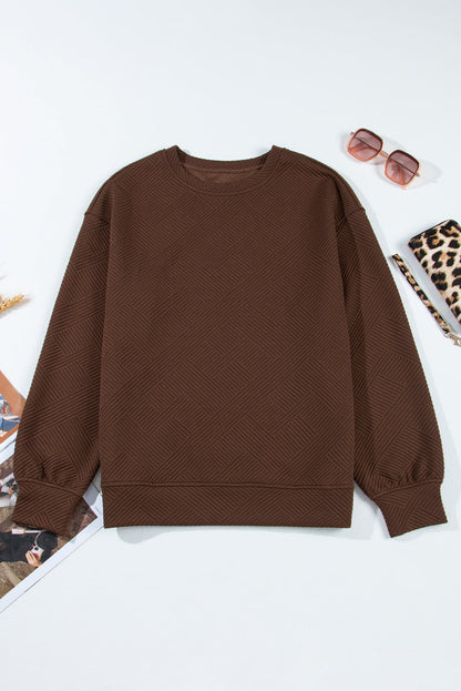 Coffee Textured Drop Shoulder Pocket Sweatshirt featuring boutique-style details and relaxed everyday fit