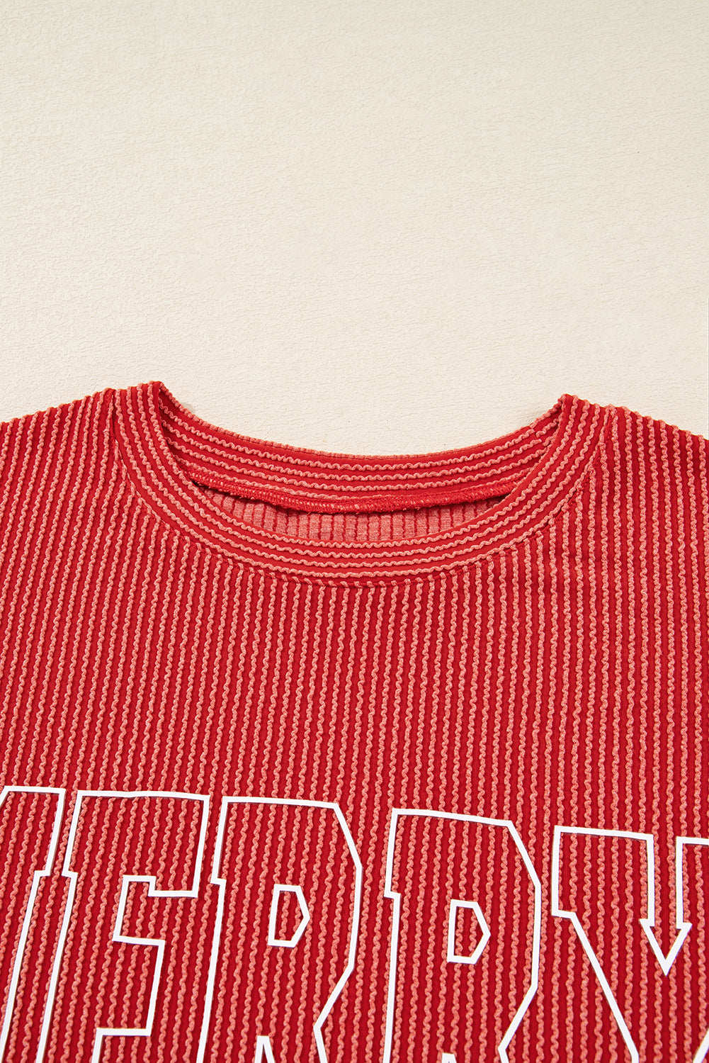 evergreen MERRY JOLLY Christmas long sleeve corded boutique top