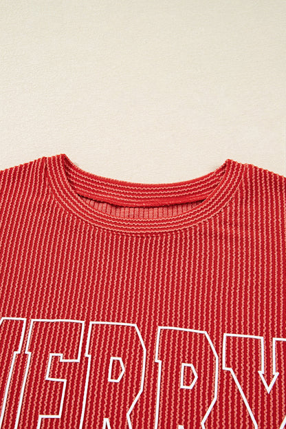 evergreen MERRY JOLLY Christmas long sleeve corded boutique top