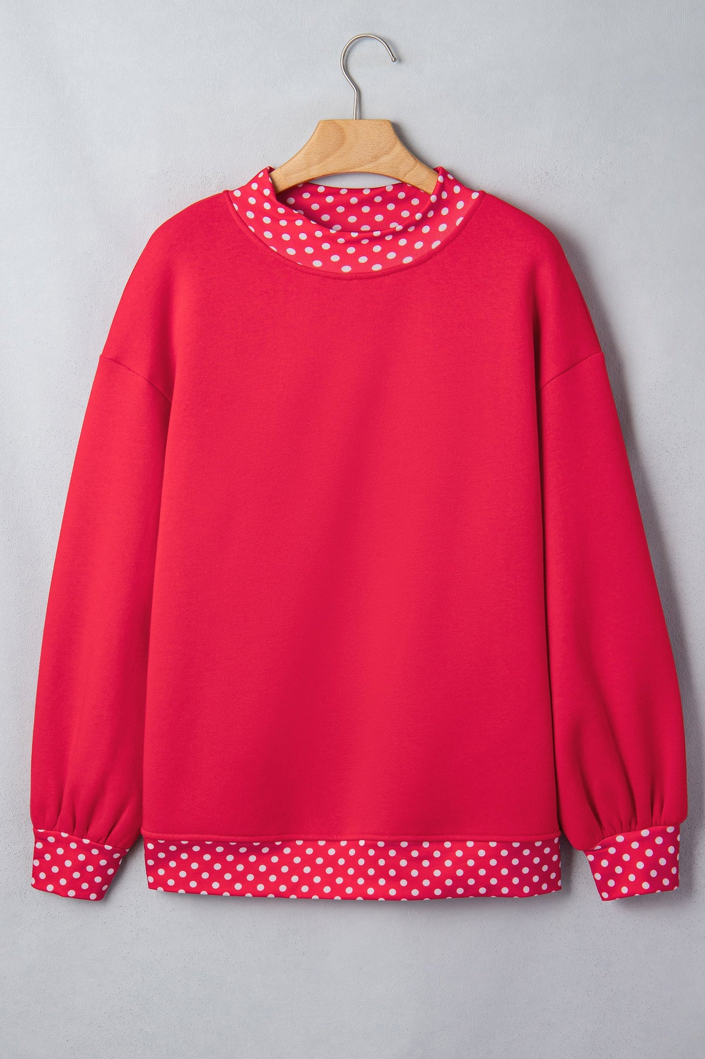 Brown Polka Dot Contrast Trim Mock Neck Sweatshirt with mock neck women's boutique fashion
