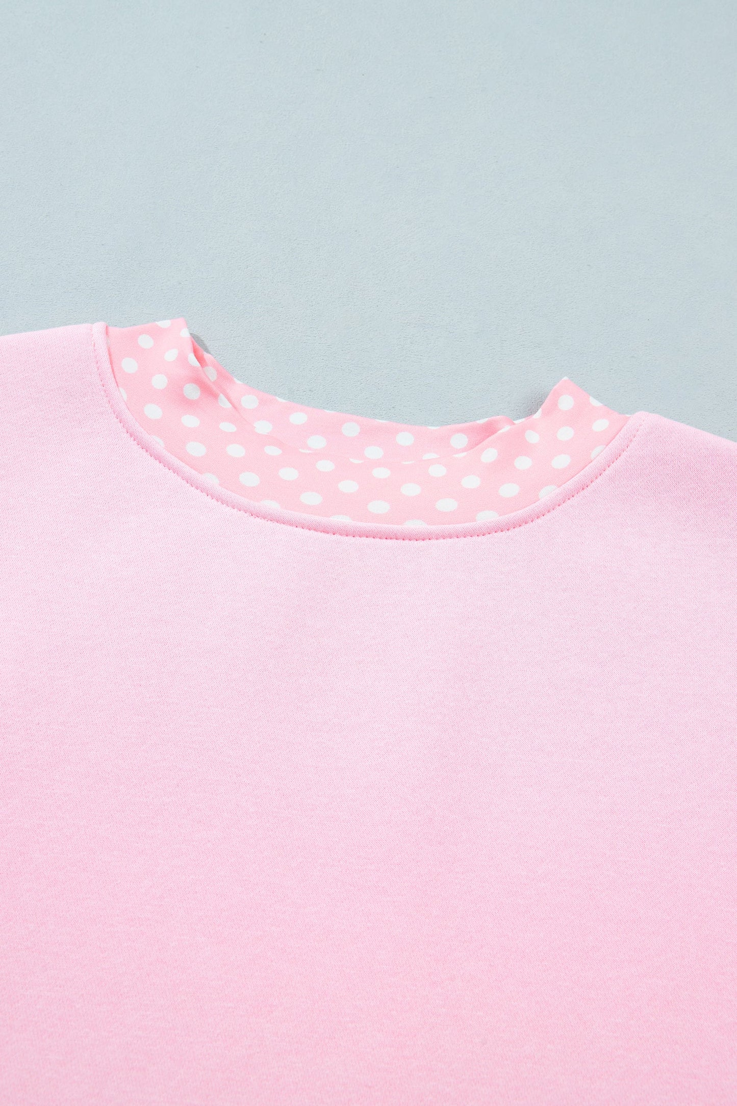 Pink Polka Dot Contrast Trim Mock Neck Sweatshirt with mock neck women's boutique fashion