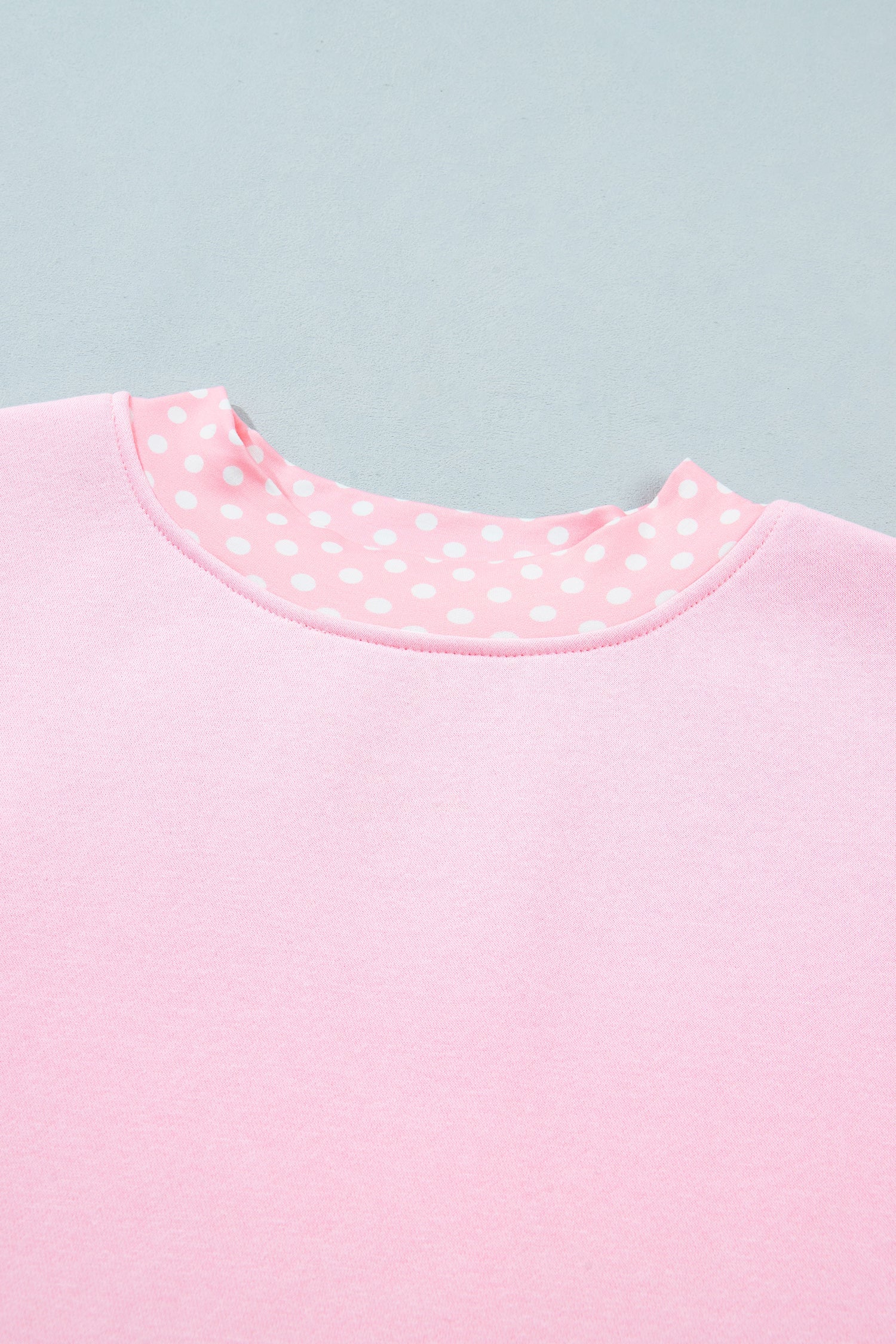Pink Polka Dot Contrast Trim Mock Neck Sweatshirt with mock neck women's boutique fashion
