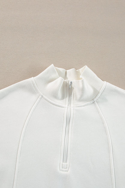 fuchsia zip neck drop shoulder relaxed boutique sweatshirt