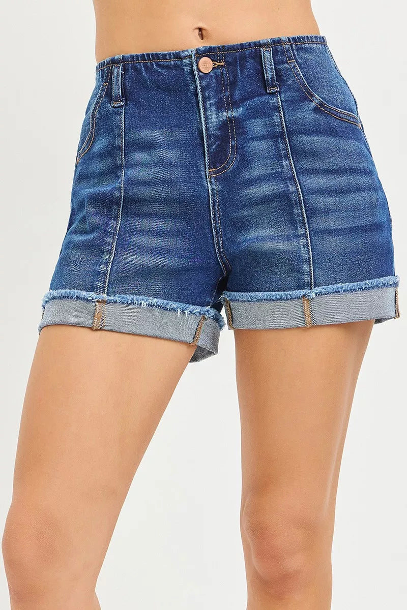 RISEN Slouchy Cuffed Denim Shorts boutique apparel from Mollie Mae Boutique