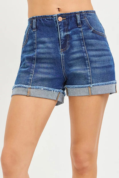 RISEN Slouchy Cuffed Denim Shorts boutique apparel from Mollie Mae Boutique