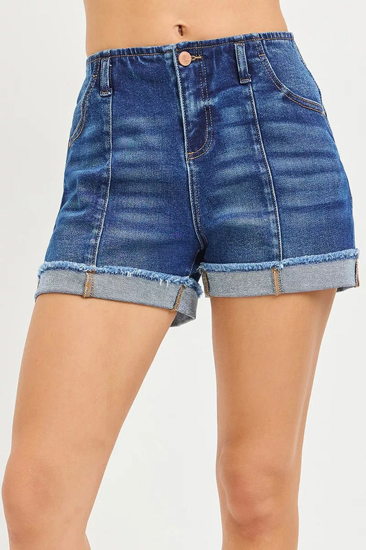 RISEN Slouchy Cuffed Denim Shorts boutique apparel from Mollie Mae Boutique