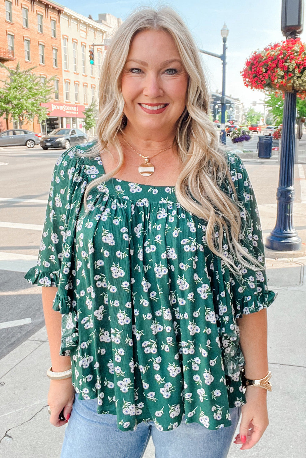 Adelynn Square Ruffled Trim PLUS Blouse boutique clothing from Mollie Mae Boutique