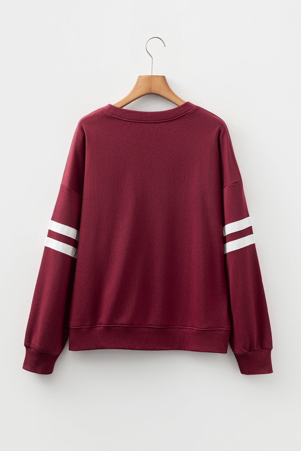 multiple colors Varsity Stripe Oversized Drop Shoulder Sweatshirt with varsity stripe details and an oversized drop-shoulder fit, boutique fashion