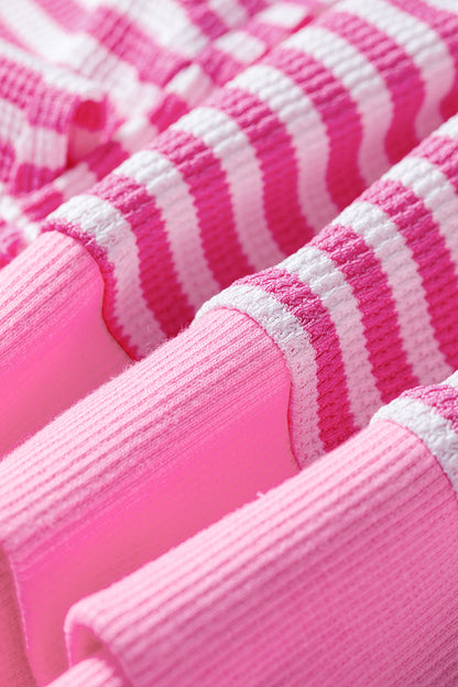 Pink Stripe pink stripe textured knit split hem sweater with boutique fashion styling