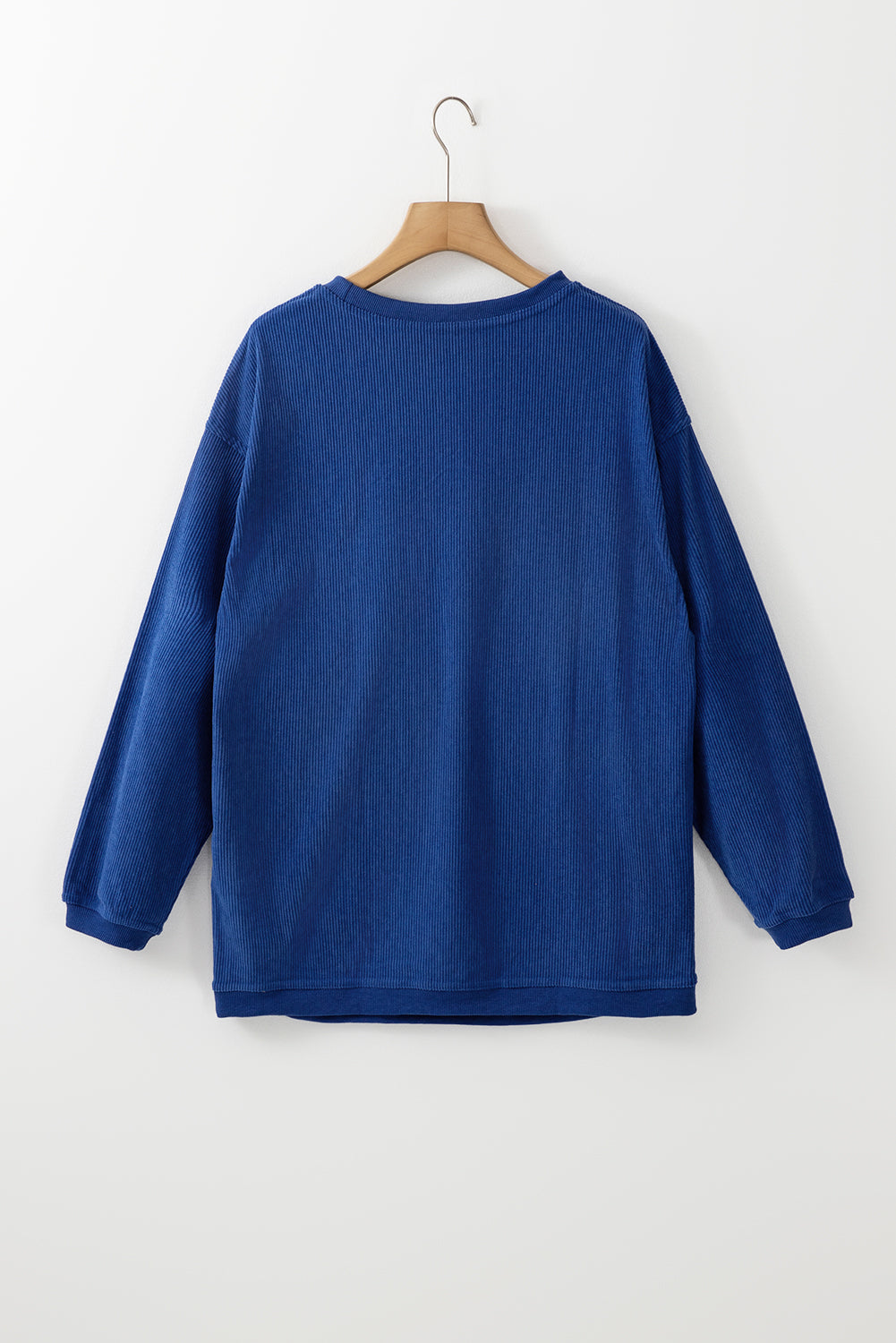 Chestnut ribbed corduroy oversized long sleeve sweatshirt with cozy boutique styling