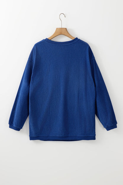 Chestnut ribbed corduroy oversized long sleeve sweatshirt with cozy boutique styling
