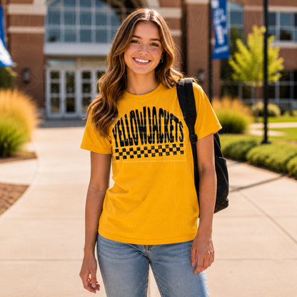 Fairview Yellow Jackets Distressed Checkered Spirit T-Shirt