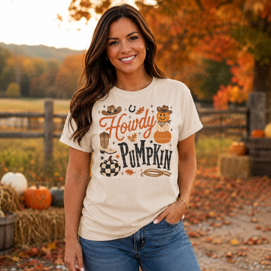 Howdy Pumpkin Western Comfort Colors Fall Graphic Tee