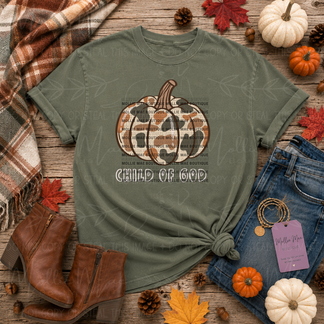 Child of God Camo Pumpkin Christian Fall Graphic Tee