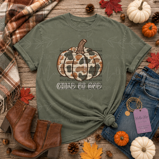 Child of God Camo Pumpkin Christian Fall Graphic Tee