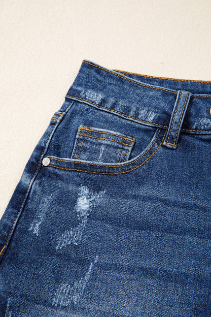 Holland Distressed High Waist Denim Shorts in Sail Blue | Mollie Mae Boutique