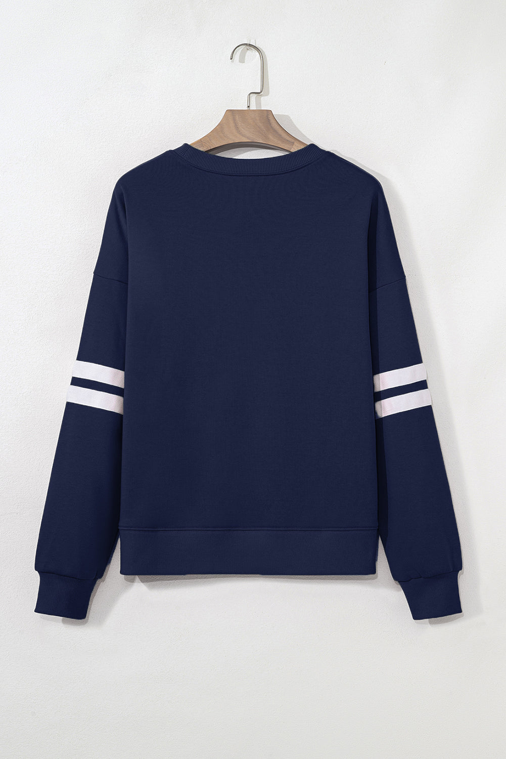multiple colors Varsity Stripe Oversized Drop Shoulder Sweatshirt with varsity stripe details and an oversized drop-shoulder fit, boutique fashion