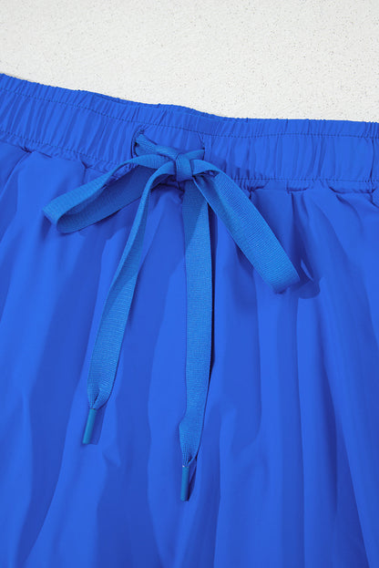 Solid Drawstring Elastic Waist Lined Tennis Skort