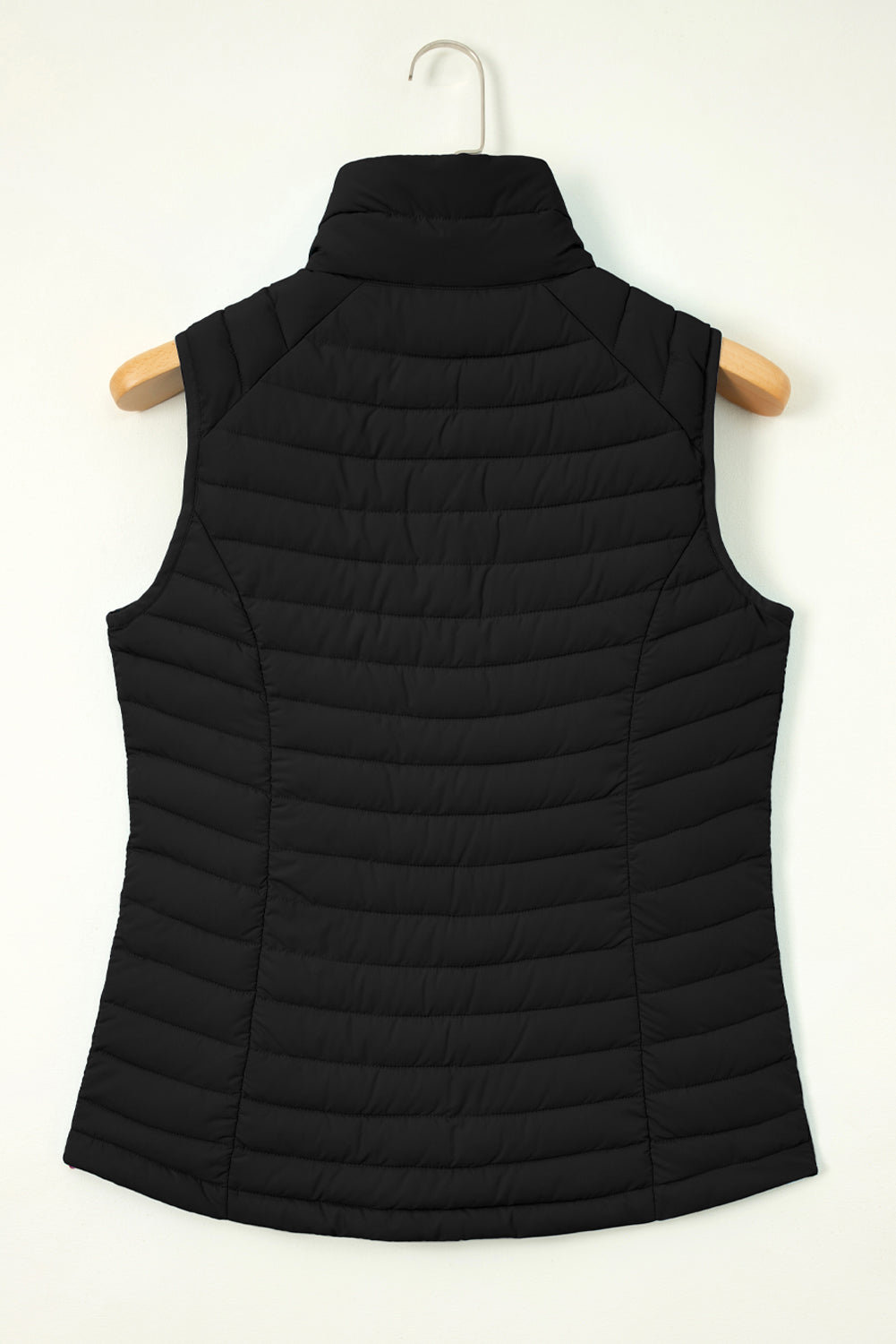 black plush stand collar zip-up puffer vest boutique outerwear