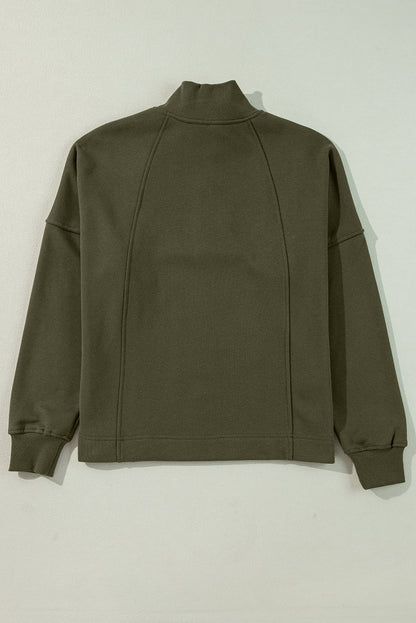 fuchsia zip neck drop shoulder relaxed boutique sweatshirt