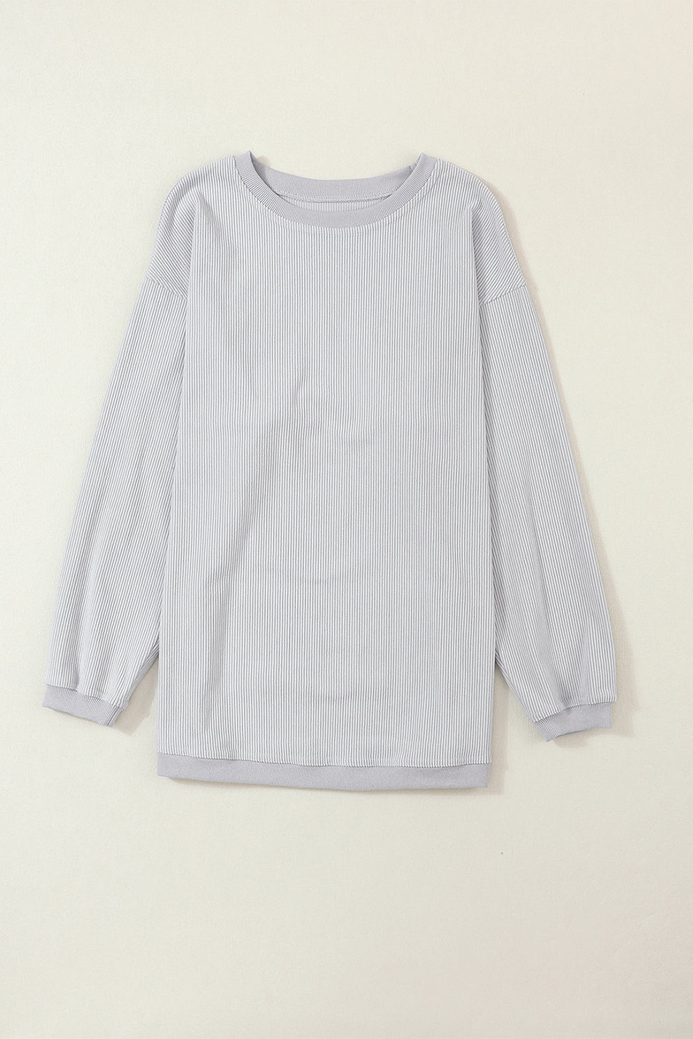 White ribbed corduroy oversized long sleeve sweatshirt with cozy boutique styling
