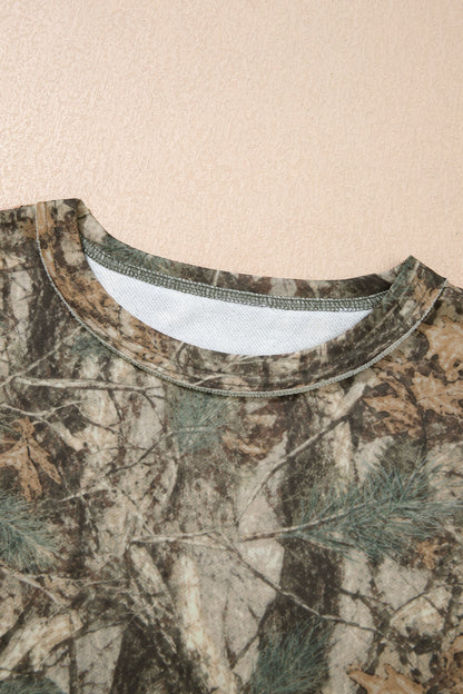 green woodland camo long sleeve top and pants two-piece boutique outfit