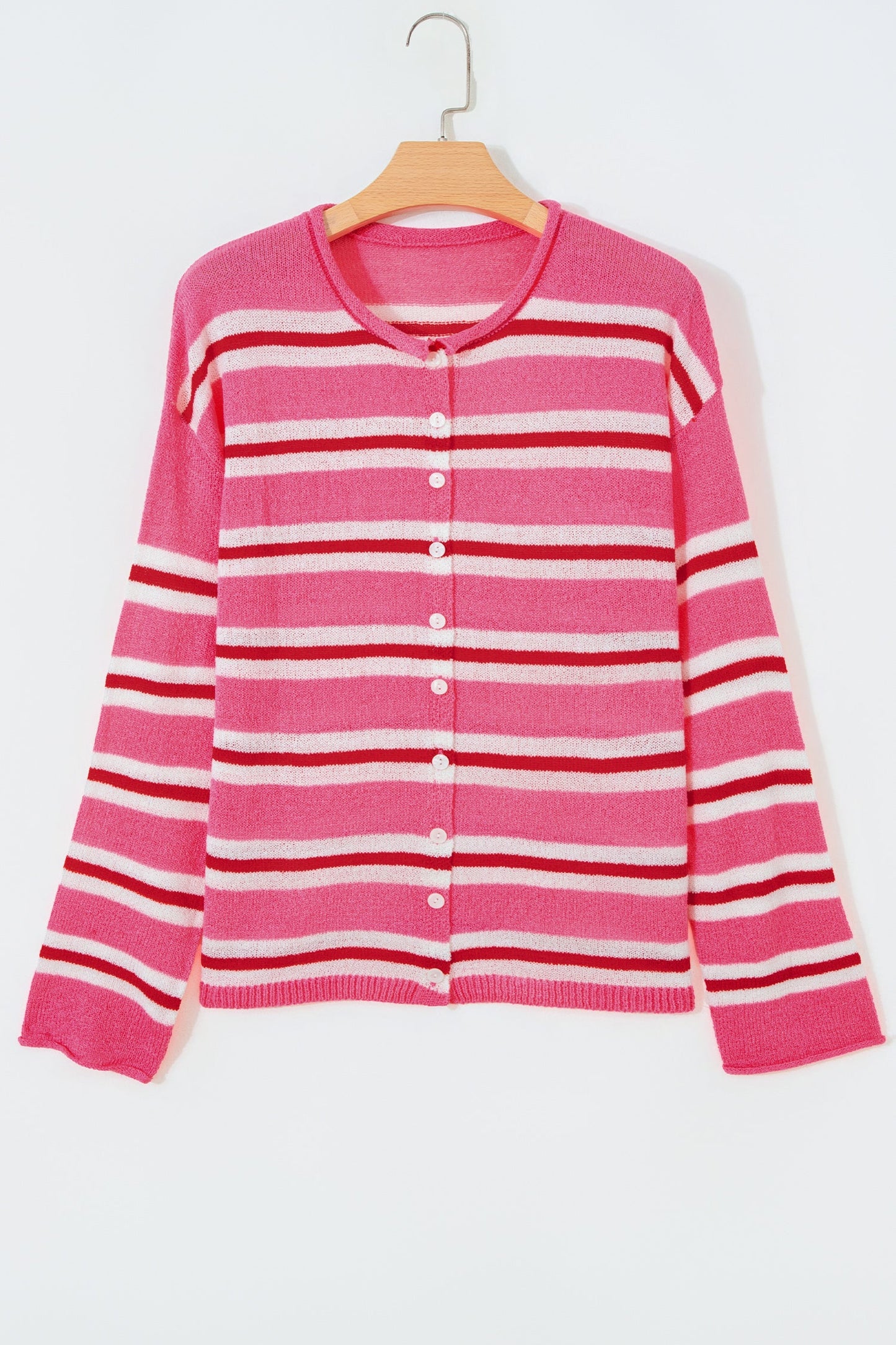 multiple colors Stripe Drop Shoulder Button Cardigan with soft knit, drop shoulders, and versatile button-front styling, boutique fashion