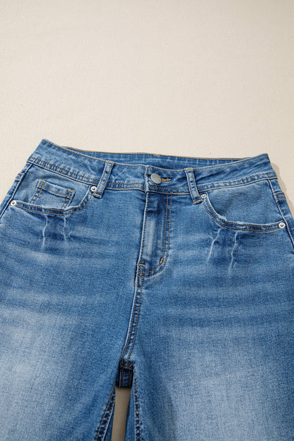 acid wash denim straight leg jeans in blue myosotis wash for women