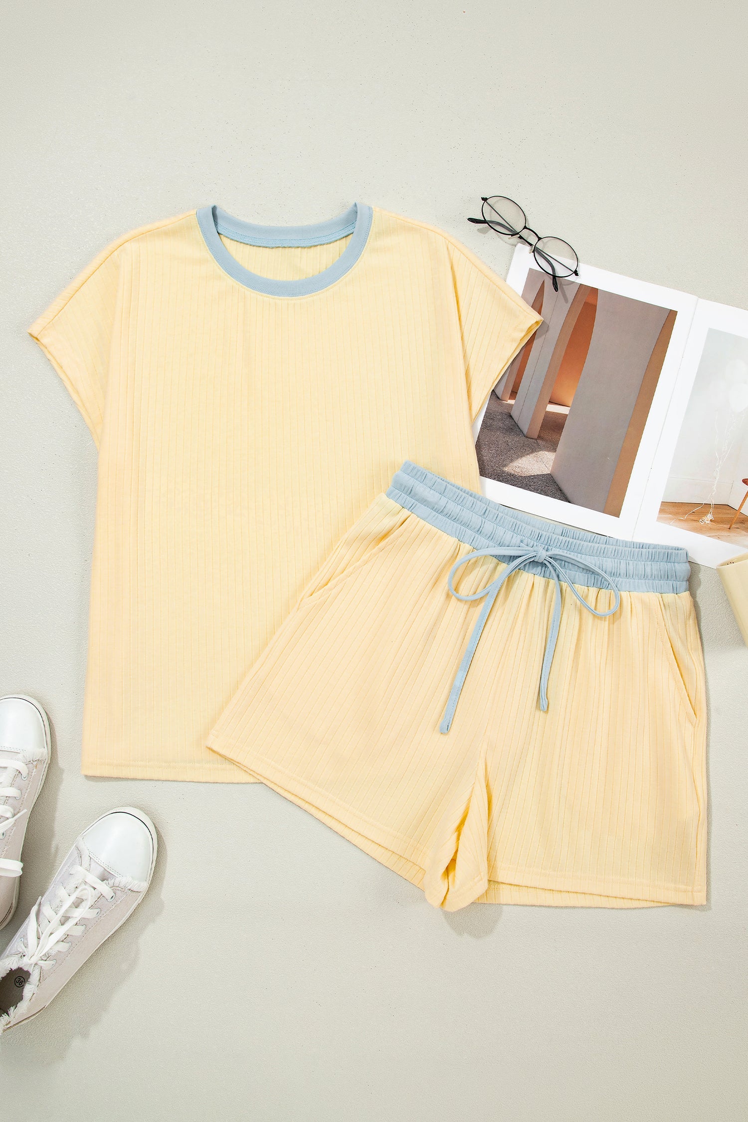 Colorblock Trim Ribbed Top & Shorts Set boutique fashion by Mollie Mae Boutique