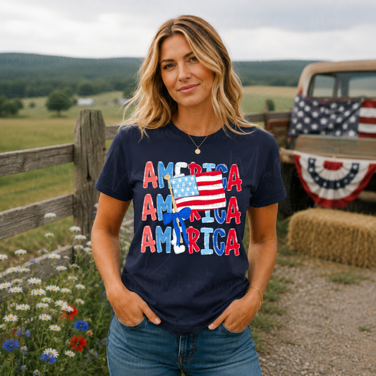 America Flag Coquette Patriotic Graphic Tee