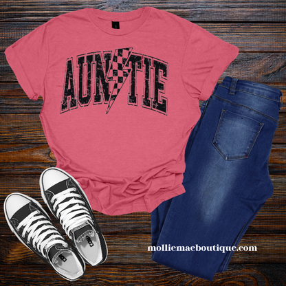 Auntie Checkered Lightening Bolt Tshirt