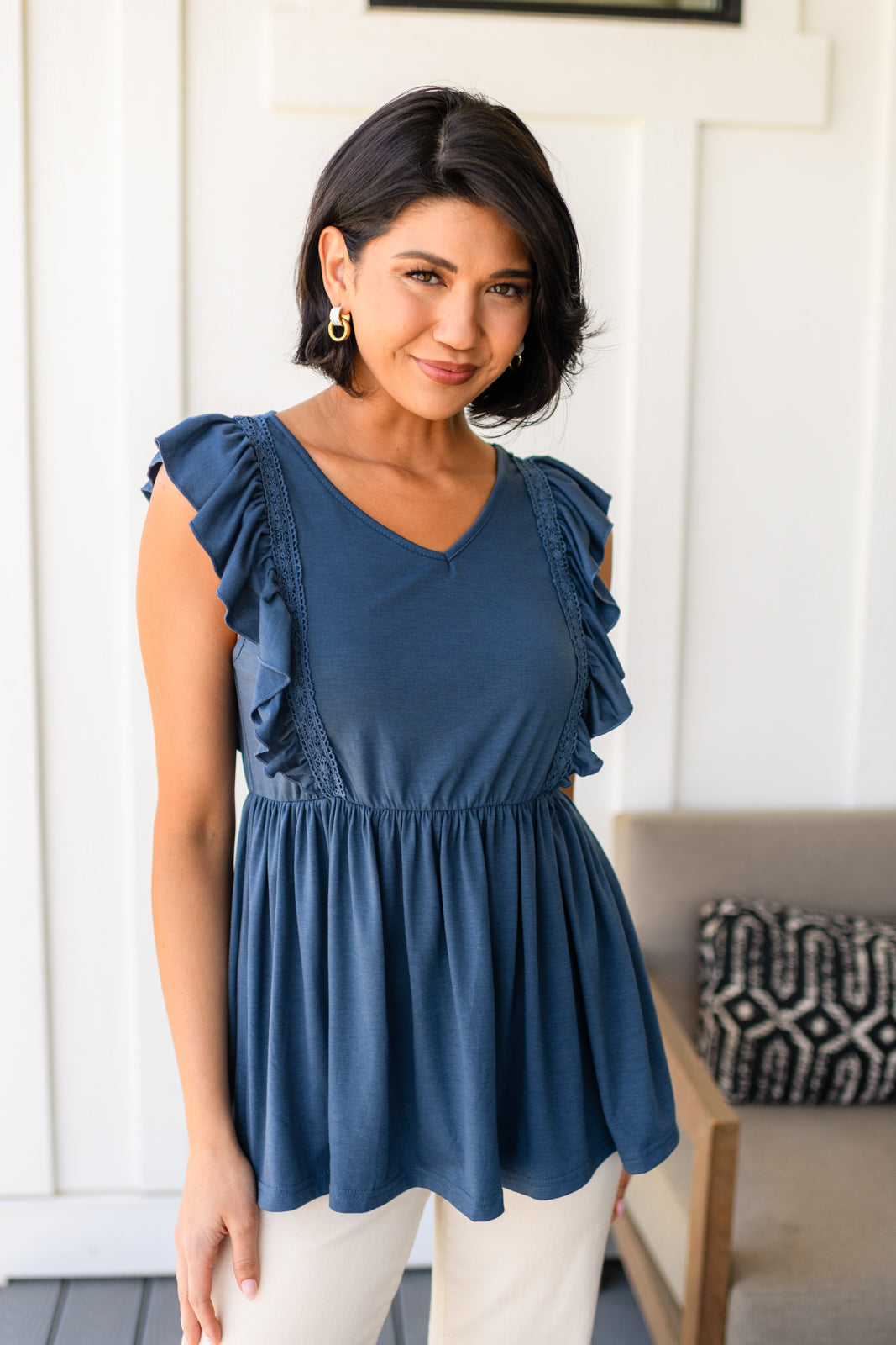 Before Now Ruffled Babydoll Top boutique apparel from Mollie Mae Boutique